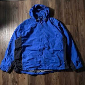 Lands End Mens Blue Black Hooded Lightweight Jacket Coat Size XXL